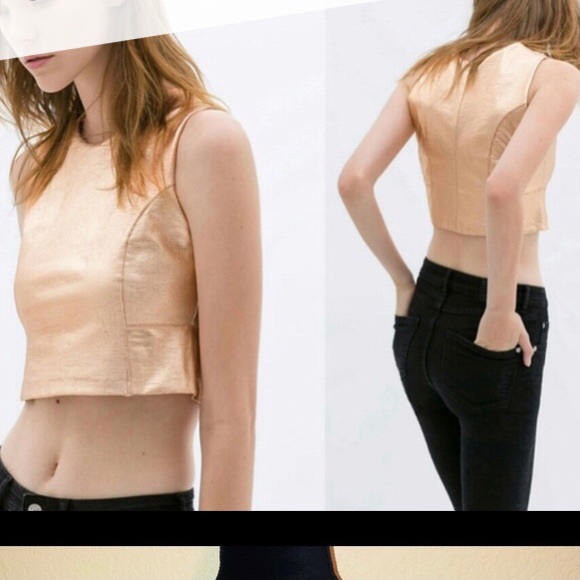 Zara Tops - Zara Copper Orange Metallic Crop Tank Top M